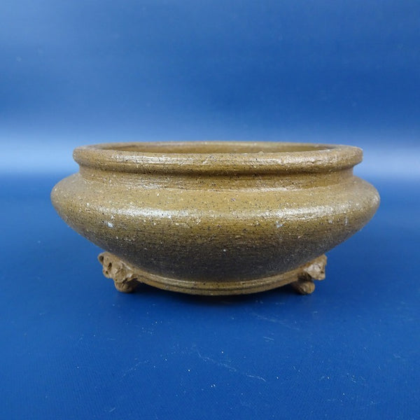 中古盆栽鉢 落款あり 小型 長辺 約10cm 丸鉢 髑髏 ドクロ 釉薬  中古鉢 g1198421711