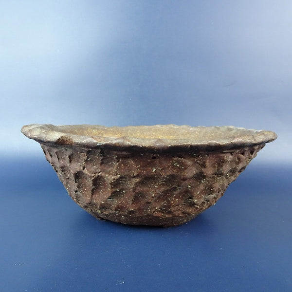 中古盆栽鉢 落款あり 小型 長辺 約17cm 丸鉢 外縁 泥鉢  中古鉢 d1198419641