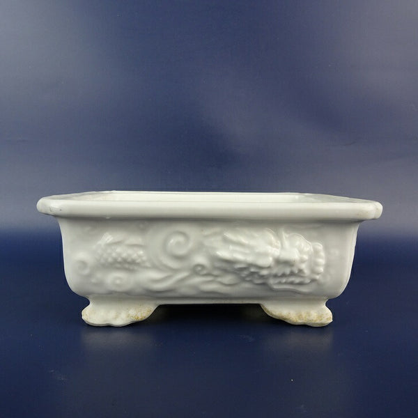 中古 盆栽鉢 禎山 小型 長辺 約14.3cm 長方鉢 外縁 隅入 雲足 浮彫 龍 竜 ドラゴン 観賞用  中古鉢 f1198407397