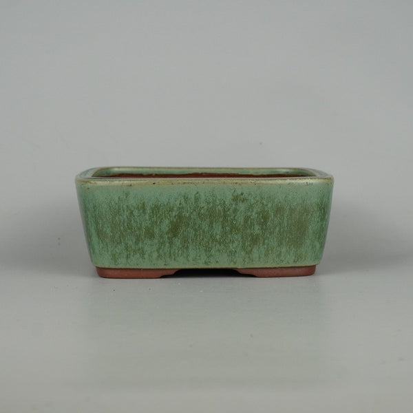 中古 盆栽鉢 燿山窯 英明 小型 長辺 約15.2cm 長方鉢 撫角 緑釉 釉薬  中古鉢 s1198411192