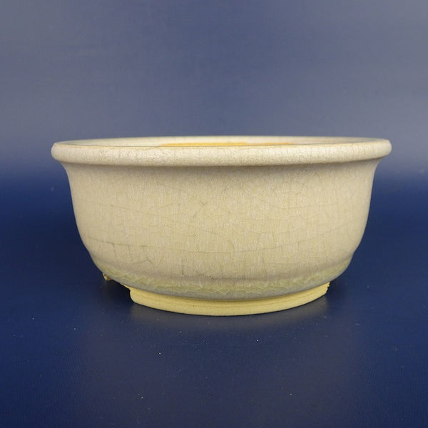 中古盆栽鉢 英明 小型 長辺 約10.8cm 丸鉢 外縁 釉薬  中古鉢 g1198418976