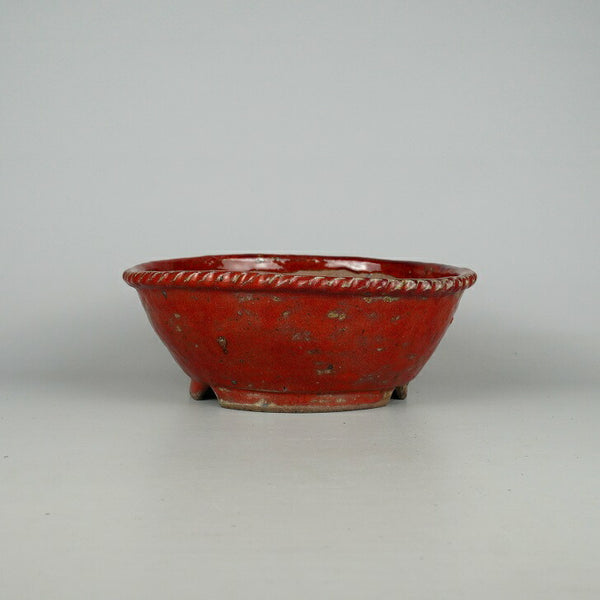 中古盆栽鉢 文山 越前文山 中型 長辺 約23.5cm 丸鉢 釉薬  中古鉢 1198407718