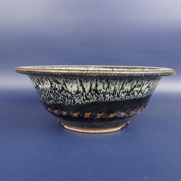 中古盆栽鉢 小石原焼 落款なし 小型 長辺 約18.8cm 丸鉢 外縁 釉薬  中古鉢 o1198429059