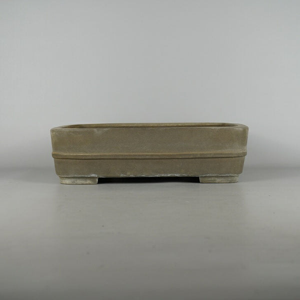 中古盆栽鉢 益山 中型 長辺 約 34.8cm 長方鉢 撫角 中帯 泥物  中古鉢 m1198409020