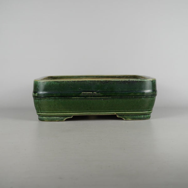 中古盆栽鉢 春松 緑巳斎 中型 長辺 約 30.5cm 長方鉢 中下帯 釉薬  中古鉢 l1198412617