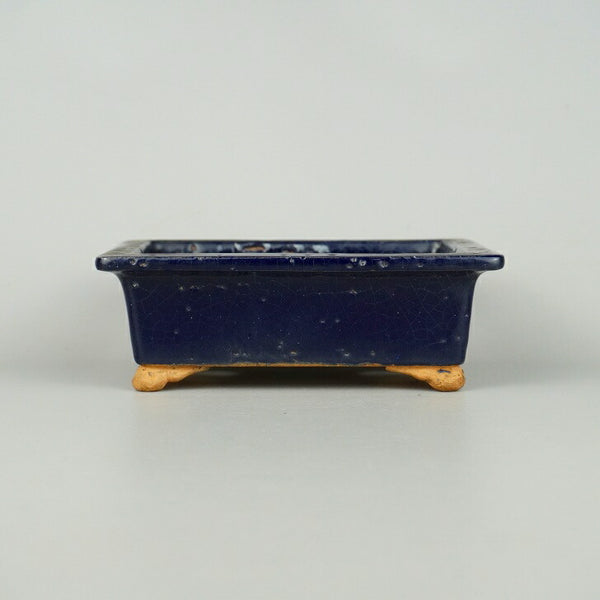 中古 盆栽鉢 二代 東福寺 小型 長辺 約14.3cm 長方鉢 外縁 瑠璃 釉薬 箱付  中古鉢 j1198413628