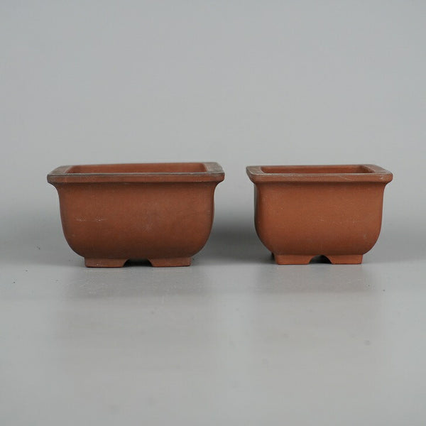 中古 盆栽鉢 落款なし 2点セット 小型 長辺 約 9.7cm 正方鉢 外縁 泥物  中古鉢 k1198405287