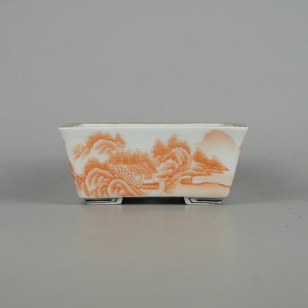 中古盆栽鉢 和光 小型 長辺 約11cm 長方鉢 山水図 中国鉢 観賞用  中古鉢 d1198420833