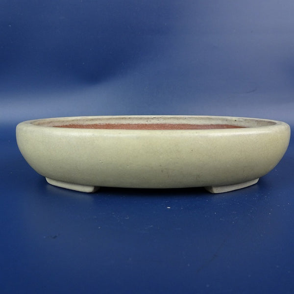 中古盆栽鉢 落款あり 小型 長辺 約15.3cm 楕円鉢 釉薬 中国鉢  中古鉢 p1198414987
