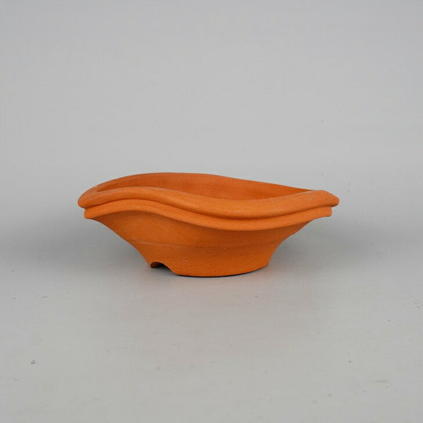 中古盆栽鉢 竹鳳 小型 長辺 約18cm 変形 丸鉢 泥物  中古鉢 b1198423713