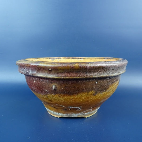 中古盆栽鉢 竹鳳 小型 長辺 約17.5cm 丸鉢 縁付 釉薬  中古鉢 w1198406939