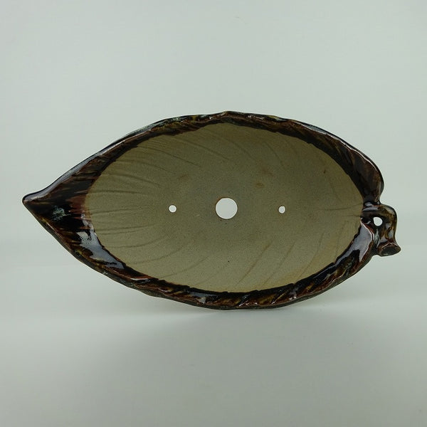 中古盆栽鉢 小石原焼 中型 長辺 約25cm 葉型鉢 釉薬  中古鉢 q1198412234