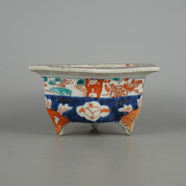 中古盆栽鉢 伊万里 小型 長辺 約 15.3cm 六角鉢 色絵 松 花 模様 観賞用  中古鉢 1198407813