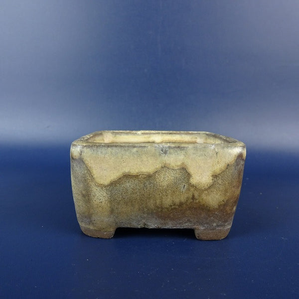 中古盆栽鉢 寿悦 小鉢 長辺 約 6.3cm 正方鉢 浮彫 蟹 カニ 釉薬  中古鉢 f1198407046