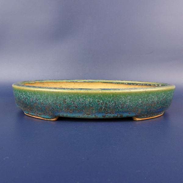 中古盆栽鉢 常滑 一弘造 小型 長辺 約17.5cm 楕円鉢 釉薬  中古鉢 k1198414052