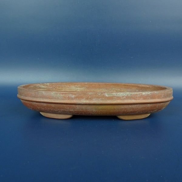 中古盆栽鉢 中国宜興 w落款 ナンバー 4335 小型 長辺 約15.3cm 楕円鉢 泥鉢 中帯 中国鉢  中古鉢 s1198415125