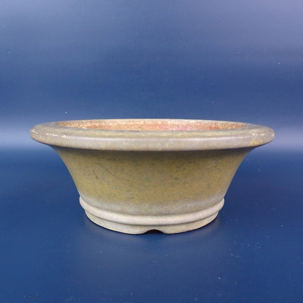 中古盆栽鉢 寶山 小型 長辺 約14cm 丸鉢 外縁 下帯 釉薬 中国鉢  中古鉢 m1198403197