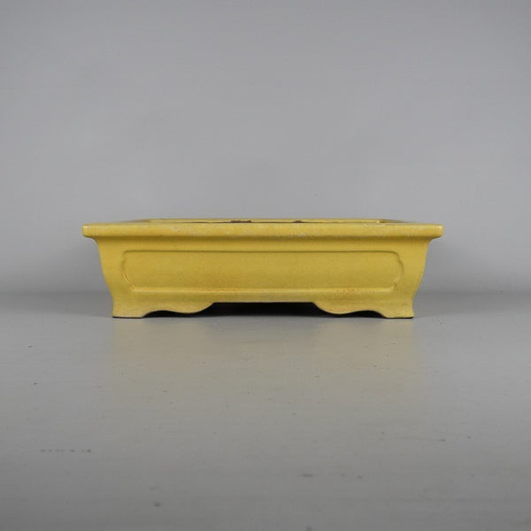 中古盆栽鉢 常滑 山秋造 松泉焼 中型 長辺 約32cm 長方鉢 窓入 黄釉 釉薬  中古鉢 e1198416009