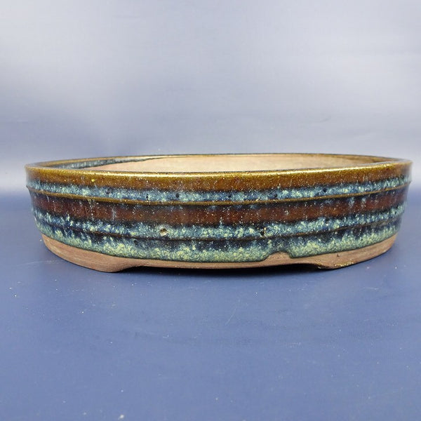 中古盆栽鉢 葛明昌造 中型 長辺 約24cm 丸鉢 ナマコ釉 釉薬 中国鉢  中古鉢 n1198408338