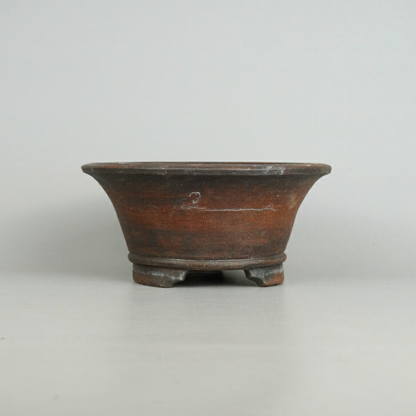 中古盆栽鉢 富舟 小型 長辺 約18cm 丸鉢 下帯 泥物  中古鉢 v1198434544