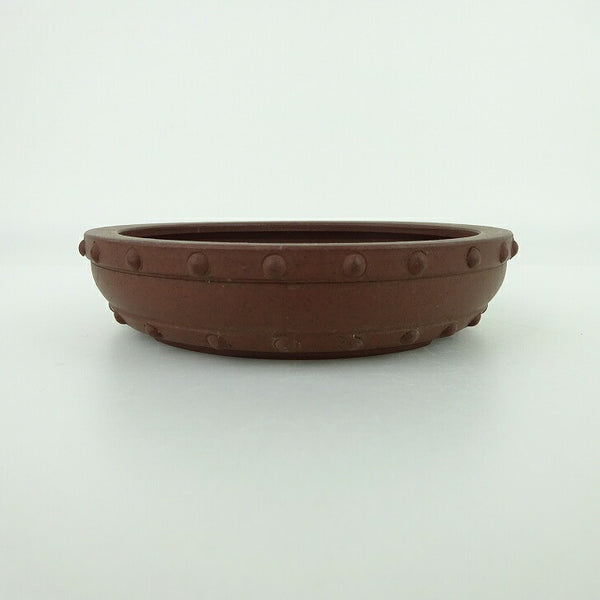 中古盆栽鉢 光泉 小型 長辺 約11cm 丸鉢 鋲打 泥物  中古鉢 p1198413642