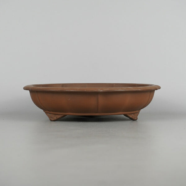 中古盆栽鉢 永楽 中型 長辺 約 22.8cm 輪花鉢 外縁 雲足 泥物  中古鉢 e1198417450