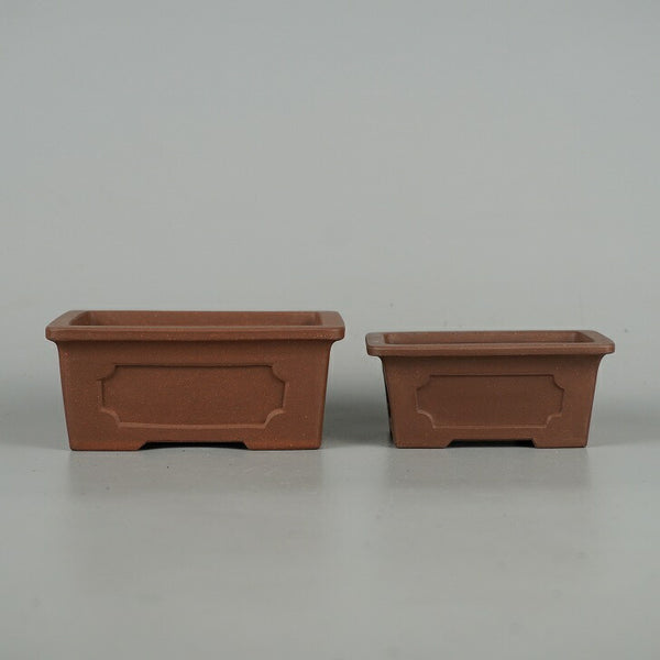 中古 盆栽鉢 中国宜興 2点セット 小型 長辺 約 11cm 長方鉢 外縁 窓入 泥物  中古鉢 t1198407141
