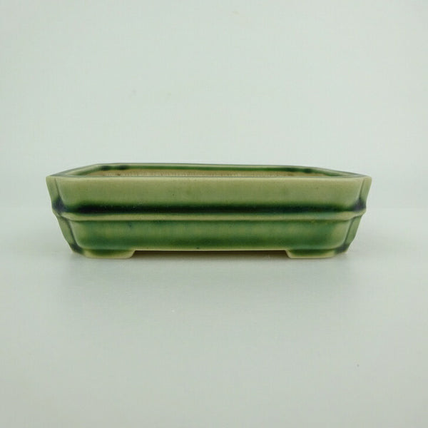 中古盆栽鉢 青香 小型 長辺 約 12cm 長方鉢 中帯 隅入 釉薬  中古鉢 h1198423183