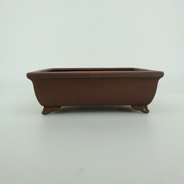 中古盆栽鉢 青香 小型 長辺 約 13.3cm 長方鉢 外縁 雲足 泥物  中古鉢 n1198412016