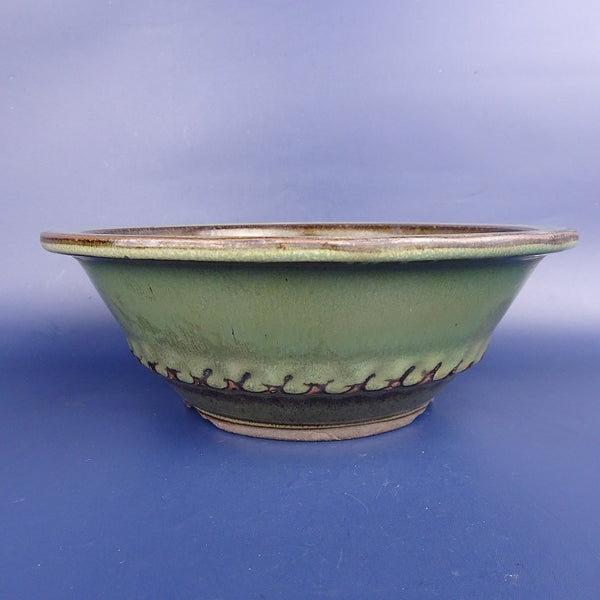 中古盆栽鉢 小石原焼 中型 長辺 約20.3cm 丸鉢 外縁 釉薬  中古鉢 w1198405747