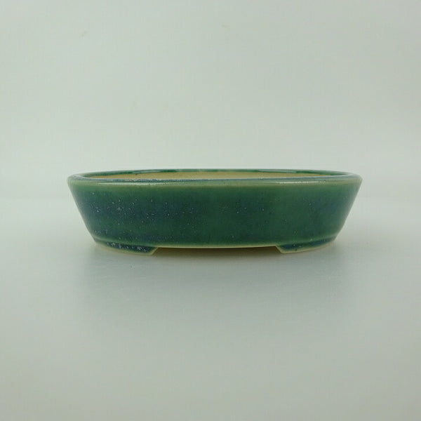 中古盆栽鉢 青香 小型 長辺 約 12cm 楕円鉢 釉薬  中古鉢 n1198406638