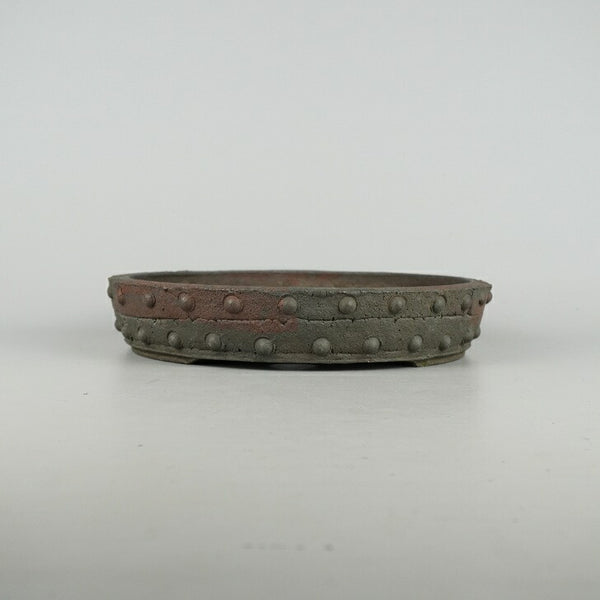 中古盆栽鉢 常滑 十王堂 松泉焼 中型 長辺 約24.3cm 丸鉢 鋲打 泥物  中古鉢 k1198413261