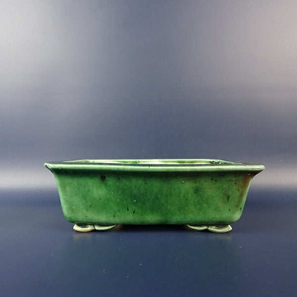 中古盆栽鉢 越前 芳水 小型 長辺 約 16.3cm 長方鉢 外縁 釉薬  中古鉢 o1198424726