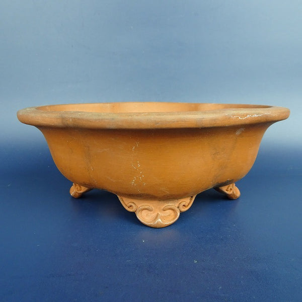 中古盆栽鉢 昭山 銀杏印 小型 長辺 約14.5cm 木瓜鉢 外縁 雲足 泥鉢  中古鉢 m1198412212