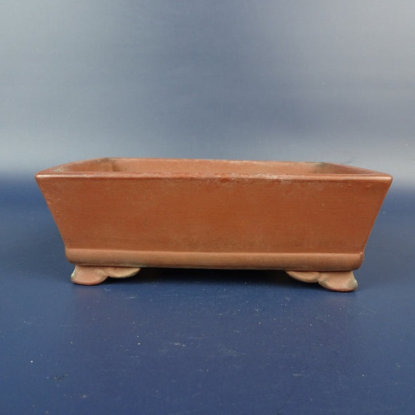 中古盆栽鉢 水庄園 小型 長辺 約12.2cm 長方鉢 雲足 泥物  中古鉢 f1198408033