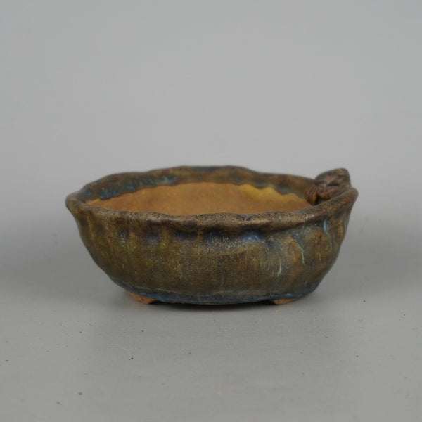 中古盆栽鉢 豊千 小型 長辺 約 13cm 丸鉢 外縁 蟹付 かに カニ 釉薬 観賞用  中古鉢 1198408511