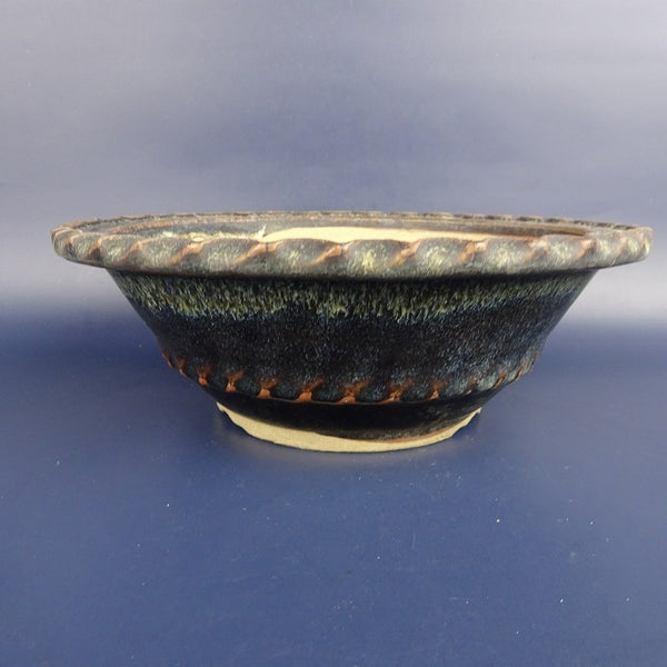 中古盆栽鉢 小石原焼 落款なし 中型 長辺 約21cm 丸鉢 外縁 釉薬  中古鉢 o1198425427