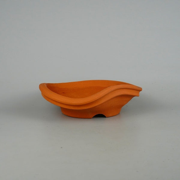 中古盆栽鉢 竹鳳 中型 長辺 約21cm 変形 丸鉢 泥物  中古鉢 j1198420101