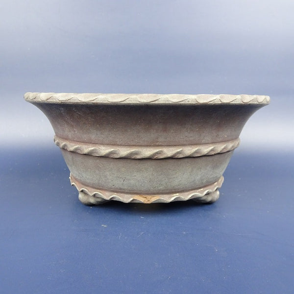 中古盆栽鉢 章山 小型 長辺 約15.5cm 丸鉢 外縁 泥鉢  中古鉢 f1198411520