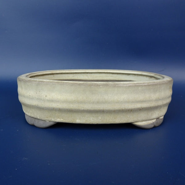中古盆栽鉢 陶艶 小型 長辺 約 15.7cm 楕円鉢 中帯 釉薬  中古鉢 m1198410567