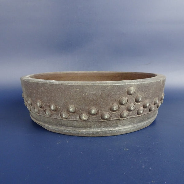 中古盆栽鉢 陶陽 小型 長辺 約15.2cm 丸鉢 鋲打 泥鉢  中古鉢 g1198415343