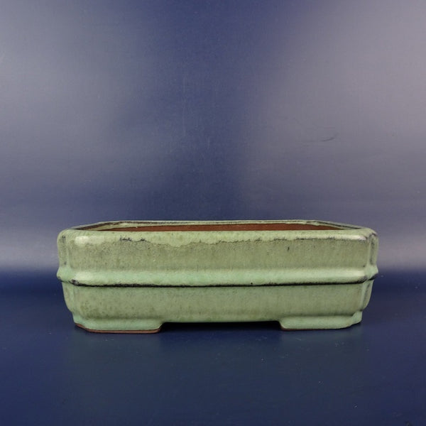 中古盆栽鉢 春在堂 小型 長辺 約 18.4cm 長方鉢 外縁 隅入 中帯 釉薬 中国鉢  中古鉢 x1198415218