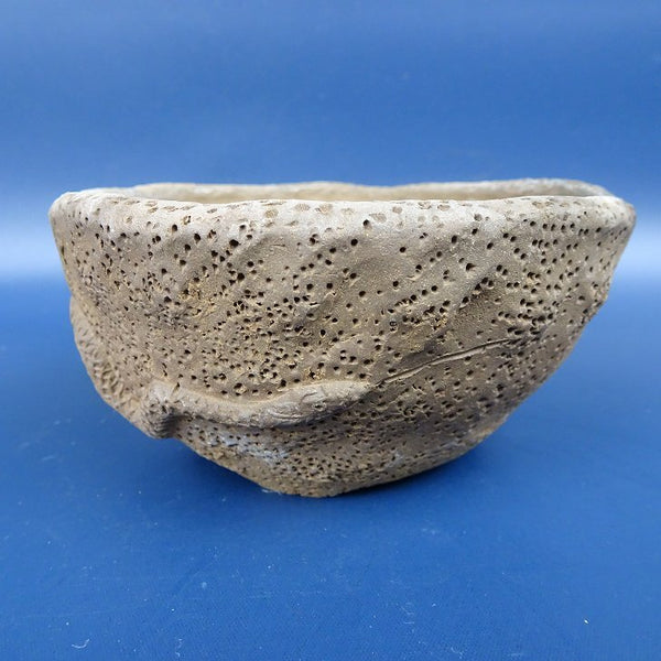 中古盆栽鉢 陶雀 小型 長辺 約11cm 丸鉢 浮彫 巳 泥物  中古鉢 j1198415827