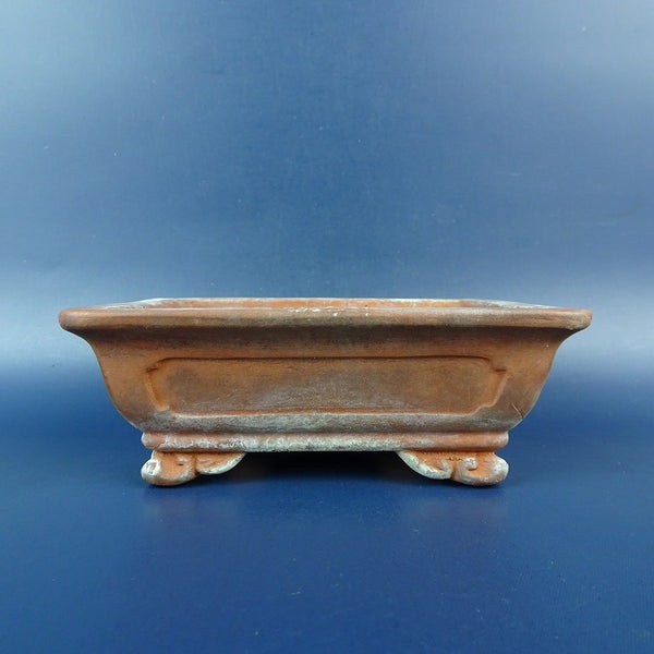 中古盆栽鉢 寶山?古 小型 長辺 約11.7cm 長方鉢 外縁 窓入 雲足 泥鉢  中古鉢 j1198416416