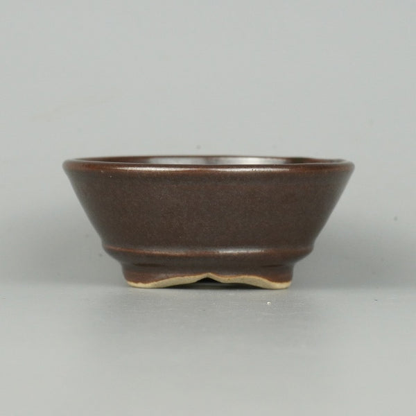 盆栽鉢 一蒼作 小鉢 長辺 約8.7cm 丸鉢 下帯 釉薬  新品 u1198423991