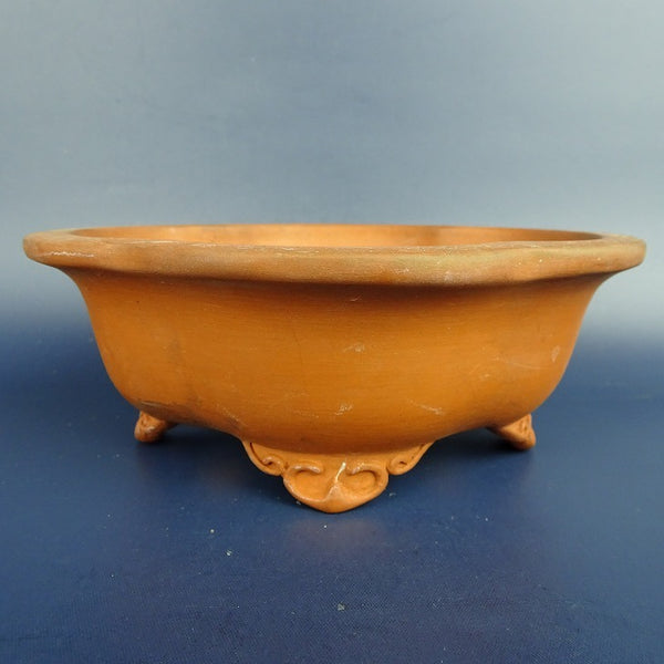 中古盆栽鉢 昭山 銀杏印 小型 長辺 約14.5cm 木瓜鉢 外縁 雲足 泥鉢  中古鉢 k1198411580