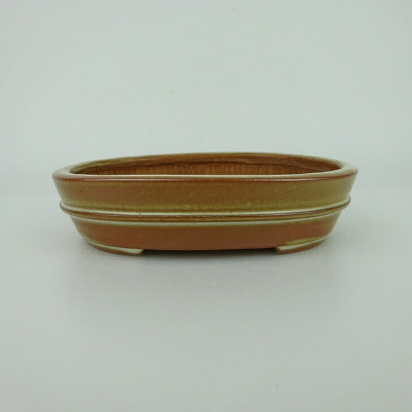 中古盆栽鉢 青香 小型 長辺 約 14.3cm 楕円鉢 中帯 釉薬  中古鉢 l1198412120