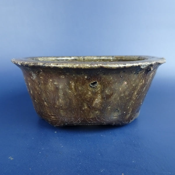 中古盆栽鉢 芳水 小型 長辺 約10.8cm 丸鉢 外縁 釉薬  中古鉢 j1198416023