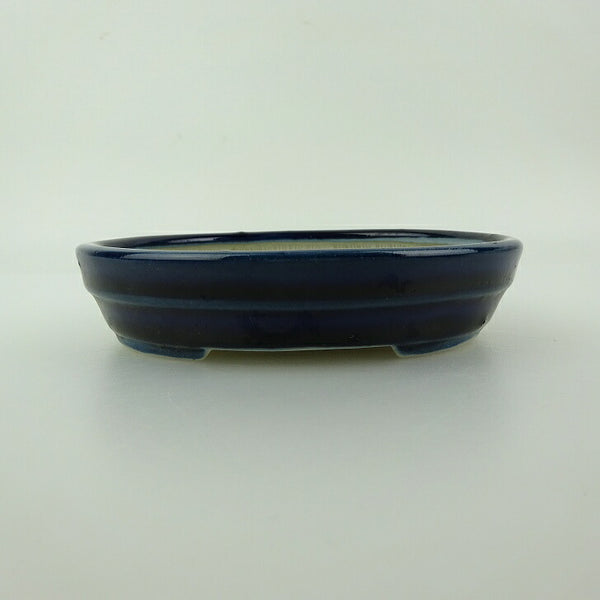 中古盆栽鉢 青香 小型 長辺 約 11.8cm 楕円鉢 中帯 釉薬  中古鉢 w1198408289