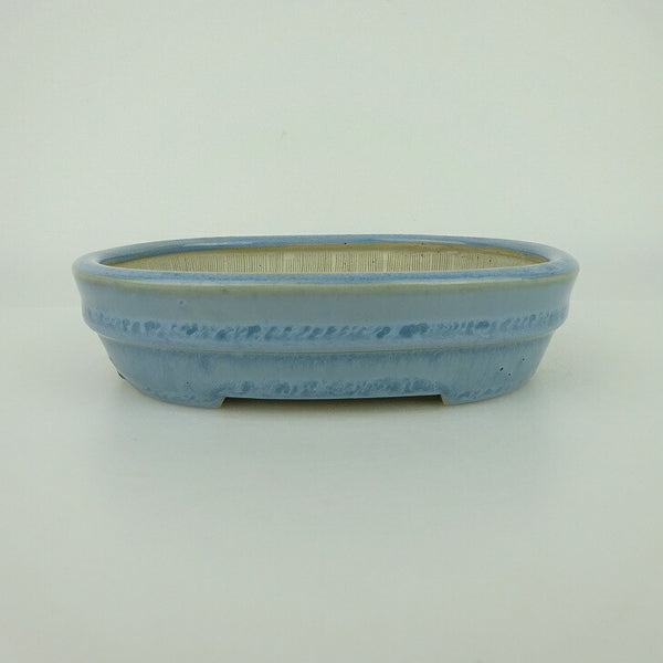中古盆栽鉢 青香 小型 長辺 約 14.5cm 楕円鉢 中帯 釉薬  中古鉢 p1198416584